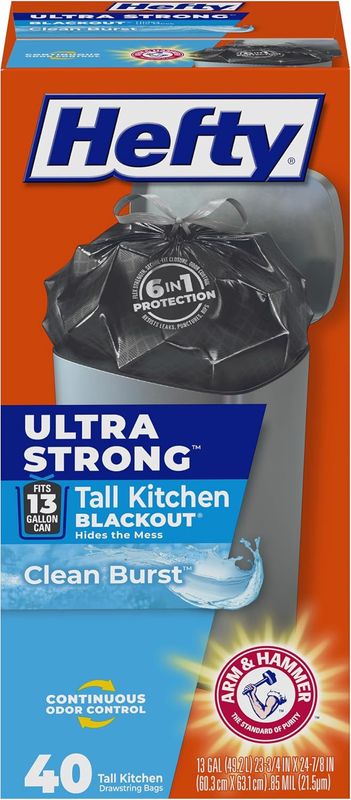 Hefty Ultra Strong 13 Gallon Trash Bags, Black