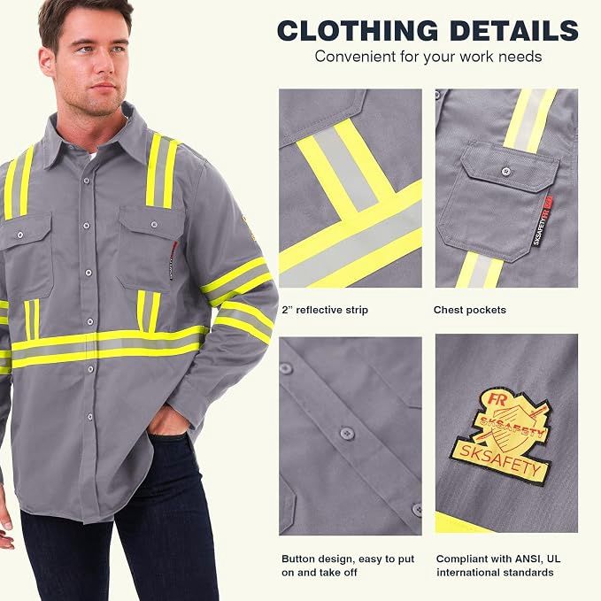 SKSAFETY Flame Resistant Shirt, Hi-Vis