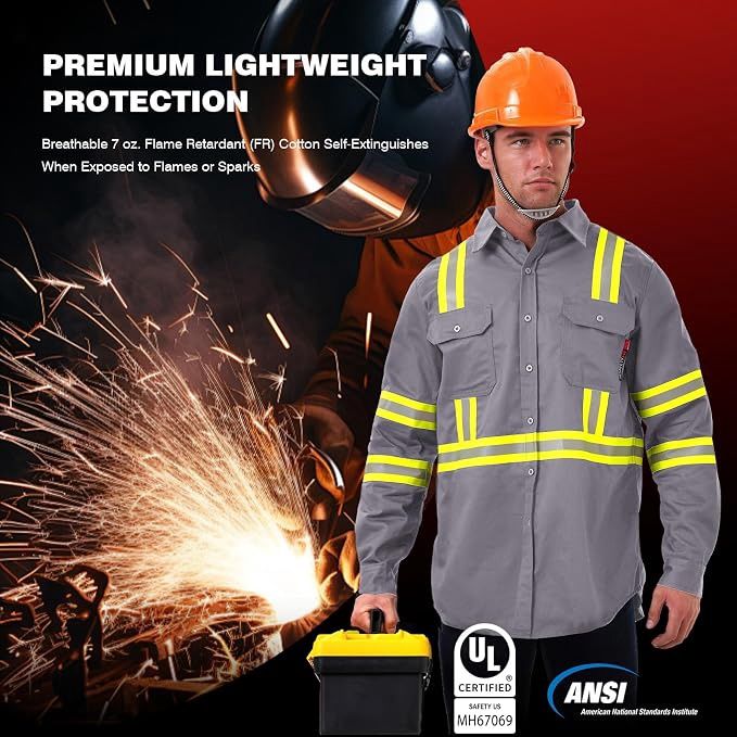 SKSAFETY Flame Resistant Shirt, Hi-Vis