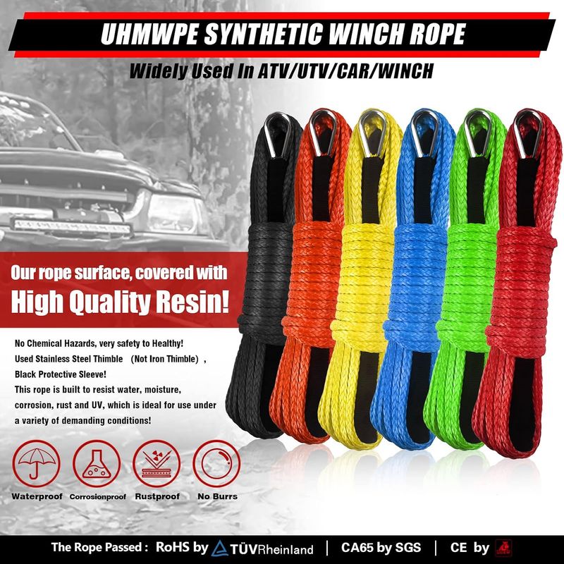 TOUGH 1/4" x 50 ft 10,000LBs Synthetic Winch Line Cable Rope