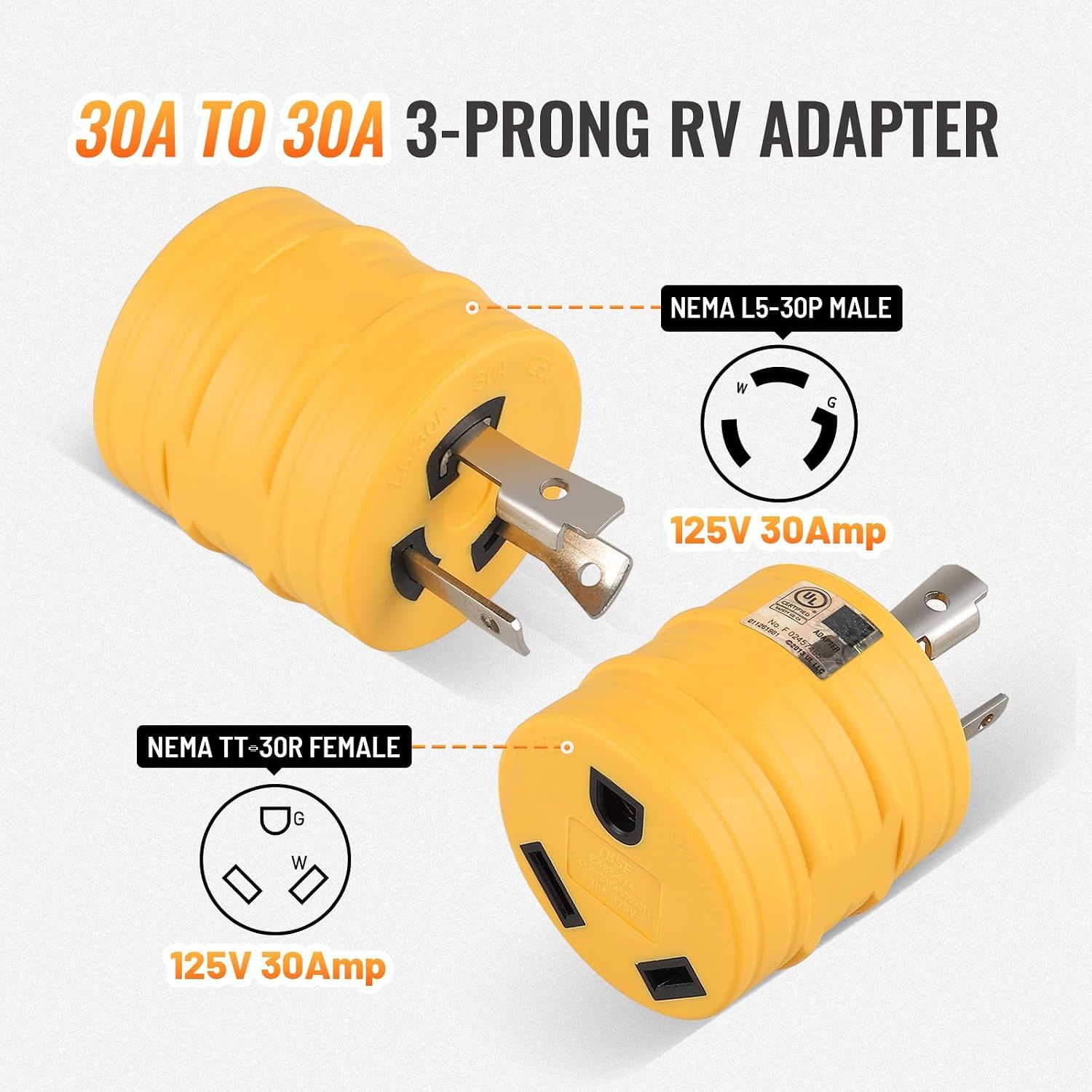 MECMO RV Generator Adapter L5-30P to TT-30R 30 Amp RV Adapter