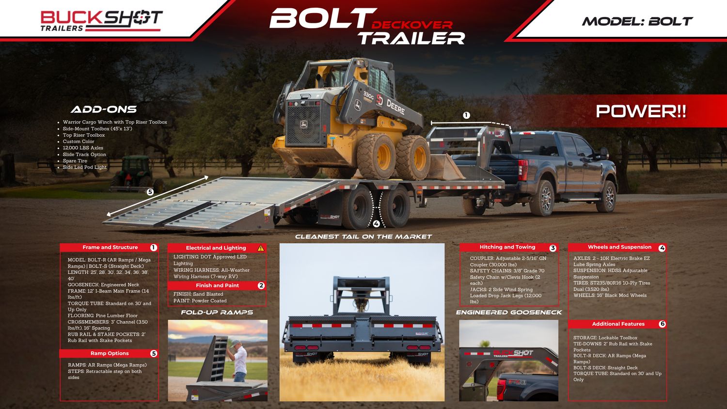 Buckshot 30'x102" Gooseneck Deckover Trailer, BOLT 30R, 12K Axles, Gunmetal Gray