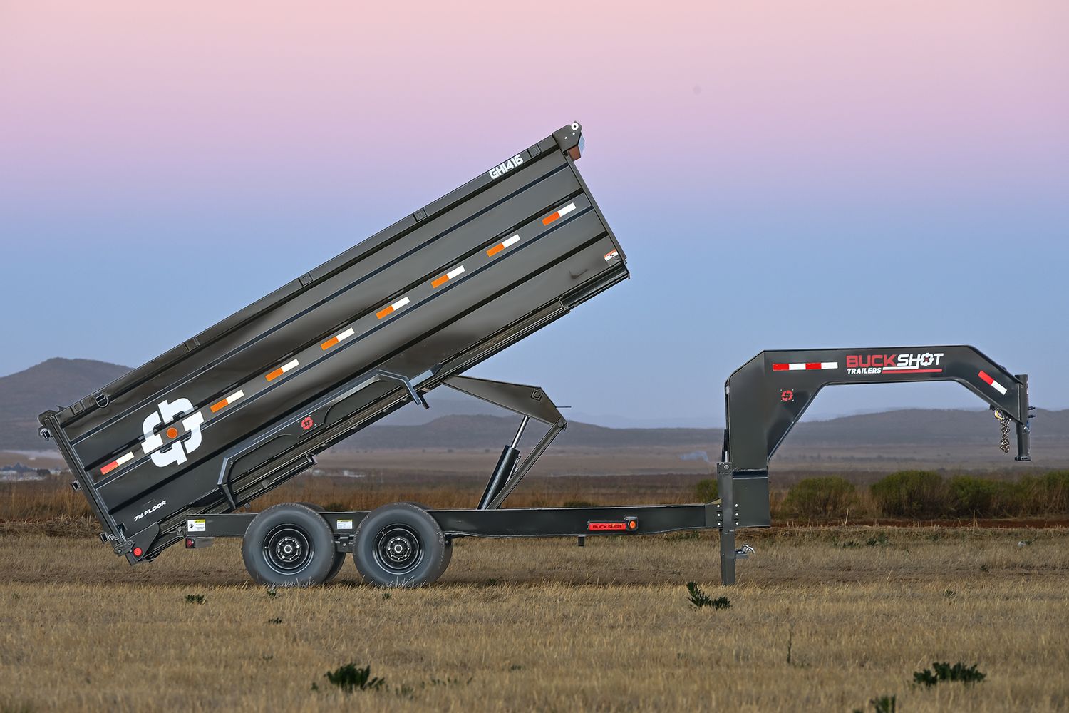 Buckshot 16'x83" Gooseneck Dump Trailer GHI316, 7K Axles,36" walls/gate, Gunmetal Gray