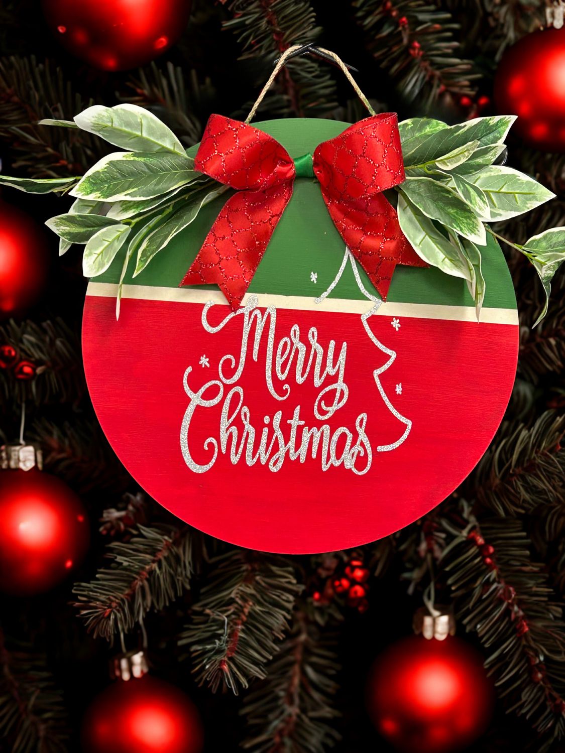 MERRY CHRISTMAS 18X18 ROUND DOOR HANGER
