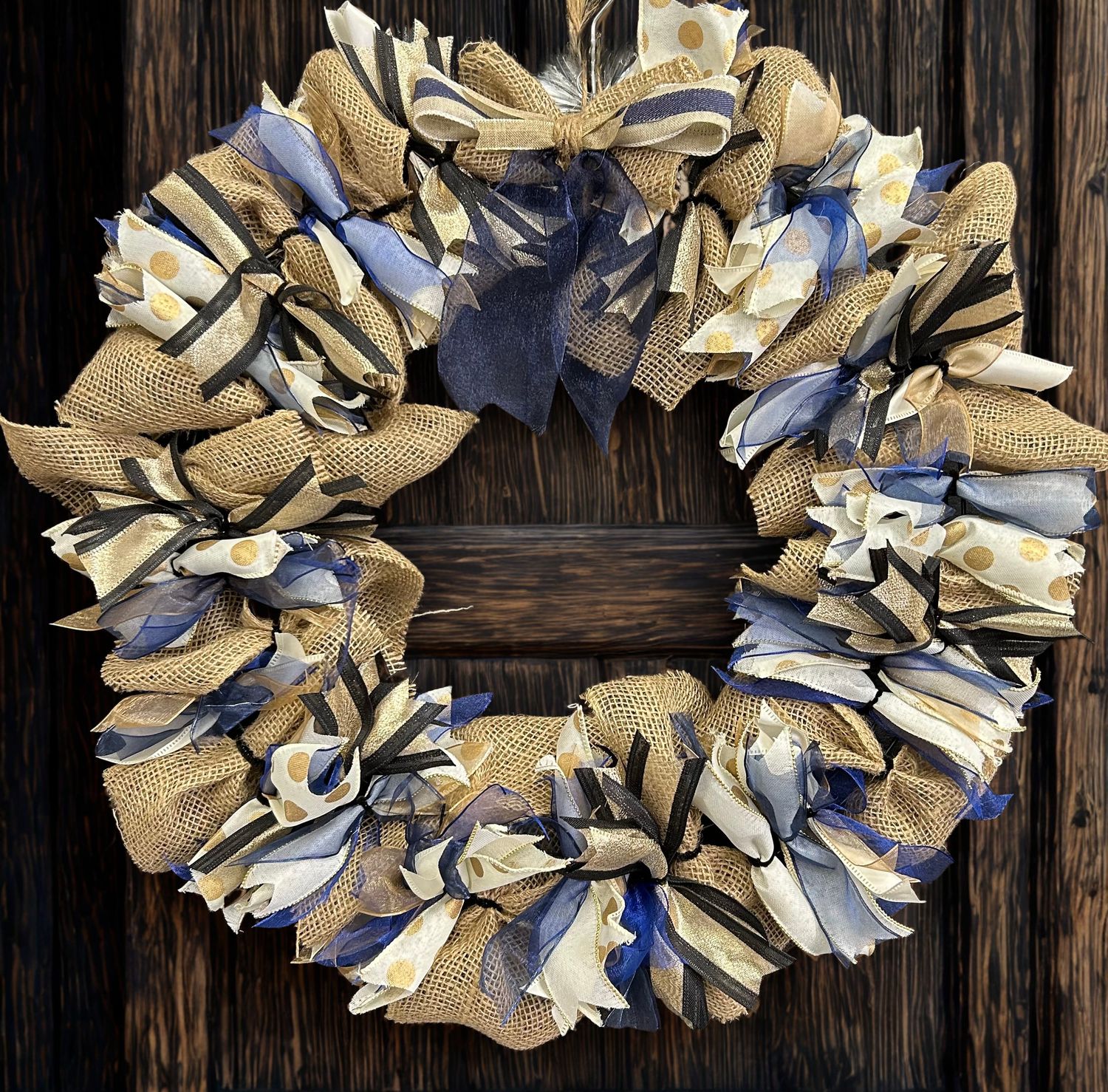 18X18 KHAKI &amp; BLUE WREATH