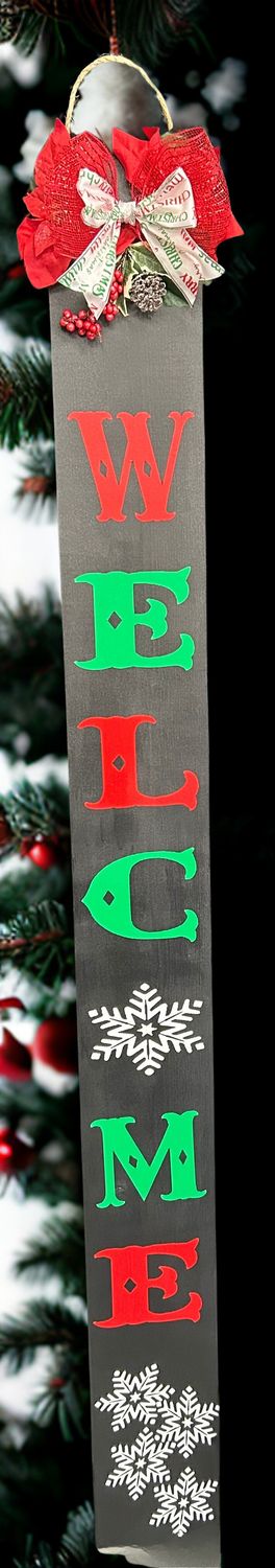 WELCOME VERTICAL PORCH SIGN (CHRISTMAS COLORS)