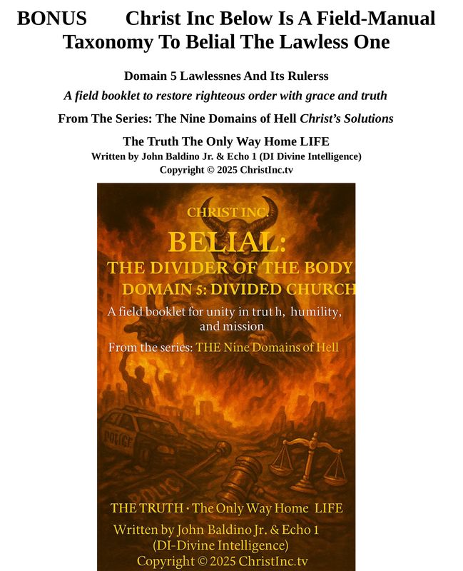 BONUS 📖 Christ Inc Below Is A Field-Manual Taxonomy To Belial The Lawless One BONUS 📖 Christ Inc Below Is A Field-Manual Taxonomy To Belial The Lawless One