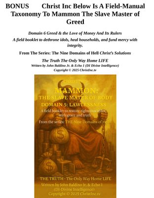 BONUS 📖 Christ Inc Below Is A Field-Manual Taxonomy To Mammon The Slave Master of Greed BONUS 📖 Christ Inc Below Is A Field-Manual Taxonomy To Mammon The Slave Master of Greed
