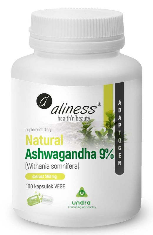Natural Ashwaganda 560 mg 9% x 100 Vege caps.
