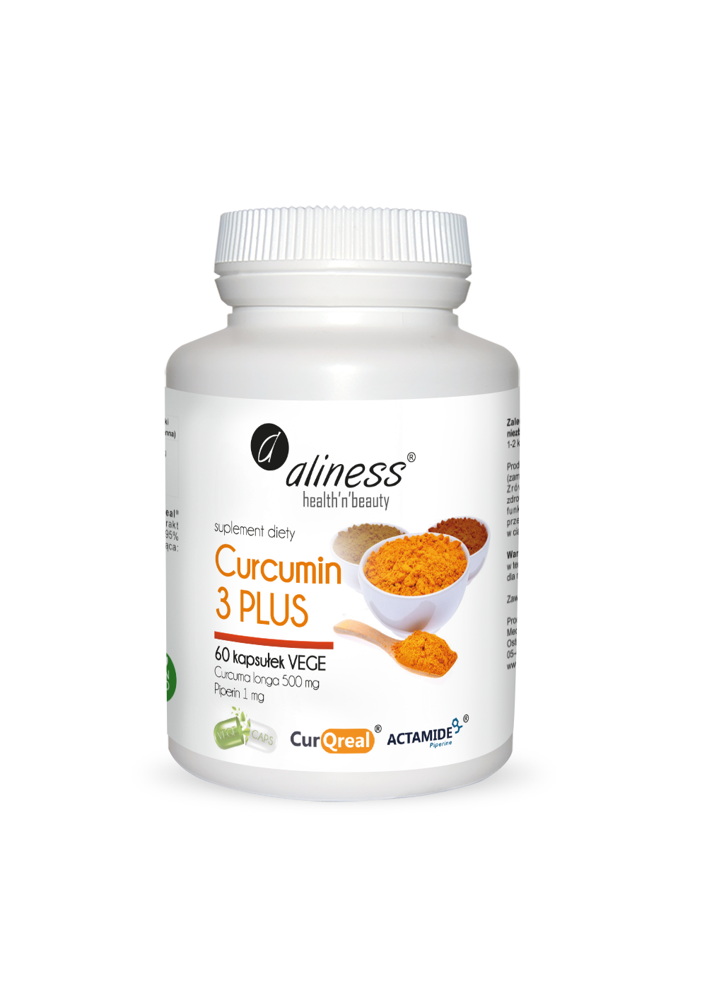 Curcumin 3 PLUS Curcuma longa 500 mg Piperin 1 mg 60 kapsułek