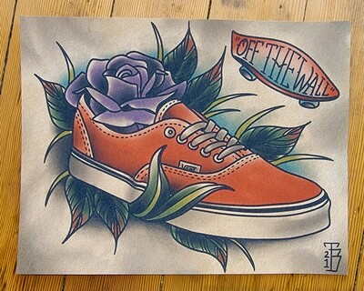 Vans Skateboard Shoe Tattoo Flash Print