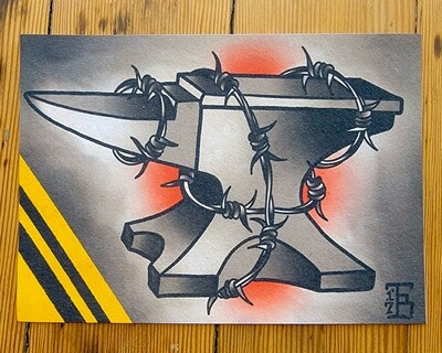 Anvil and Barbed Wire Tattoo Flash Art Print