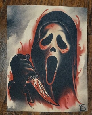 Ghostface Scream Tattoo Flash Print