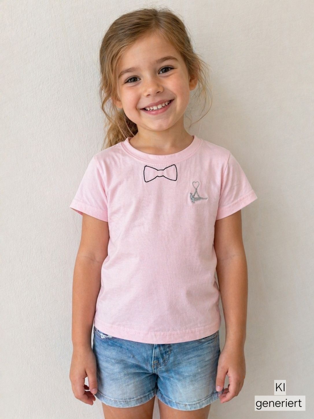 Kinder Gilde T-Shirt rosa , bestickt mit Herz Papagoy & Fliege, Mädchen - StickBina