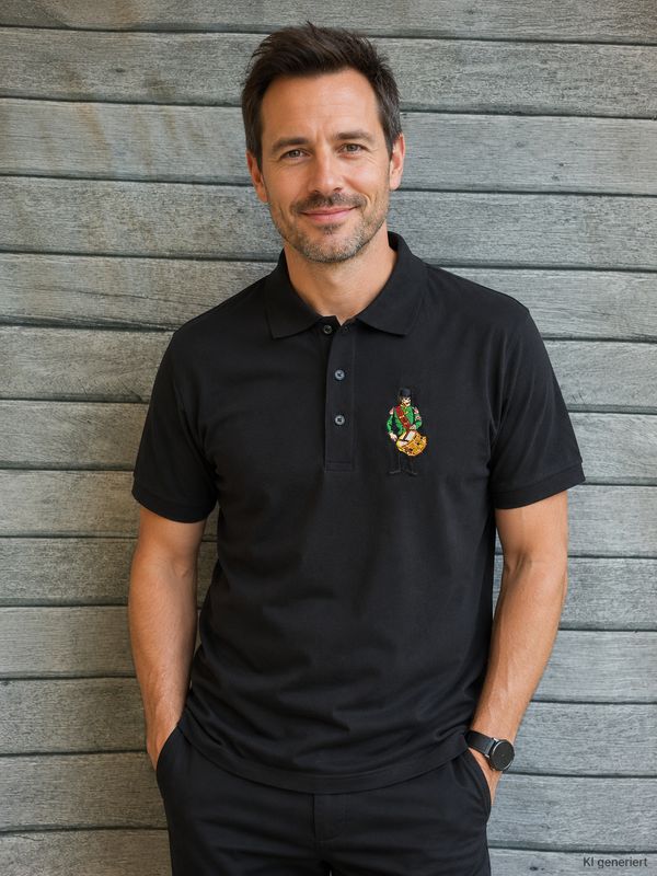 Polo Shirt Trommler bestickt, schwarz / weiß - StickBina