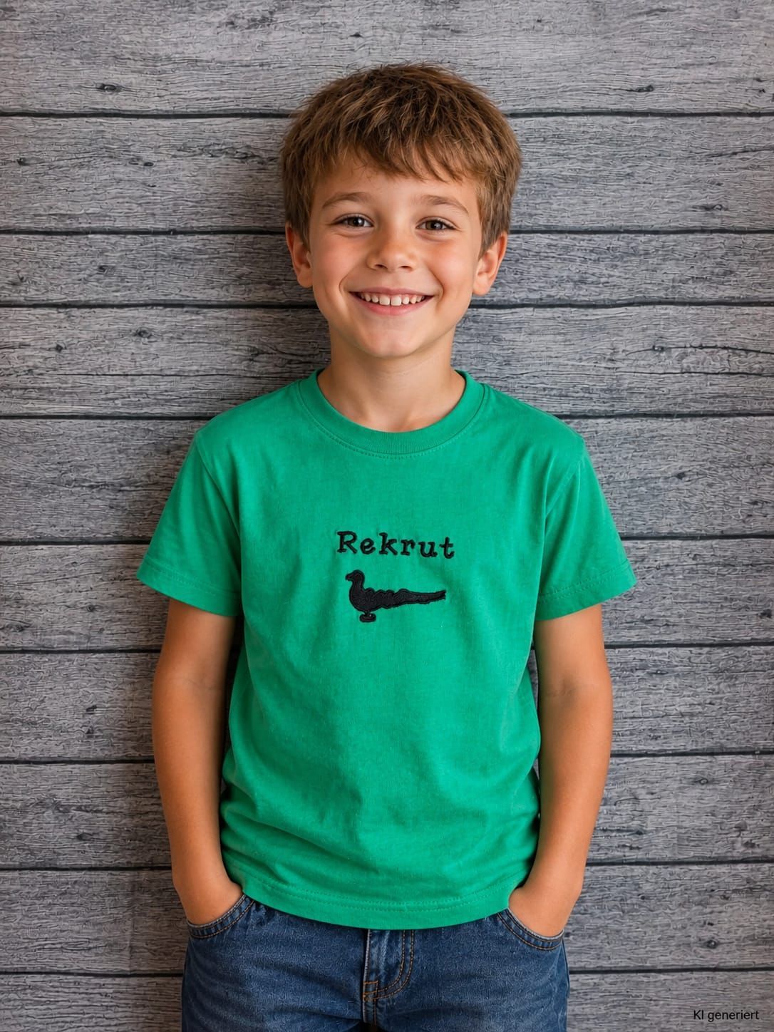 Kinder Gilde T-Shirt grün, bestickt mit Papagoy & "Rekrut", Junge- StickBina