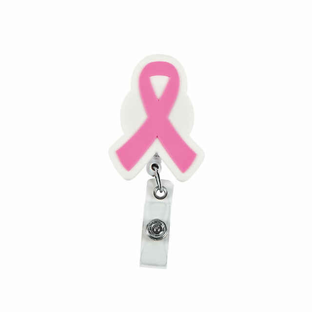 Pink Ribbon Shaped Retractable Badge Holder