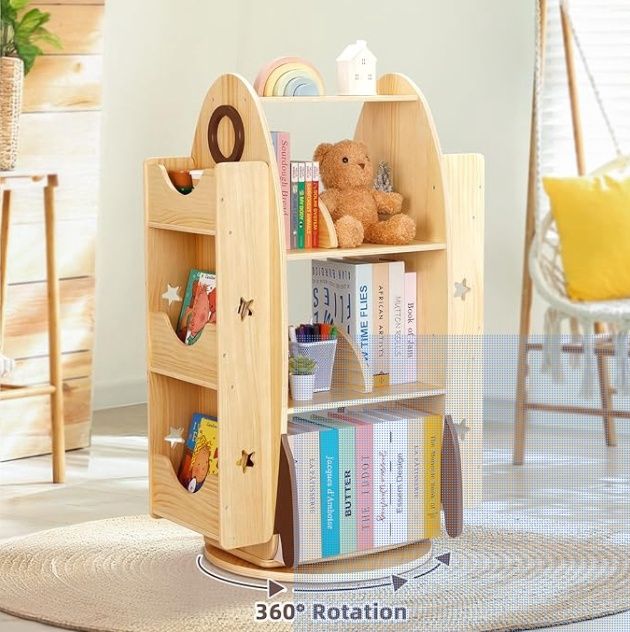 OOOK Rocket Rotating Bookshelf for Kids, 360 Display Spinning Bookshelf Tower