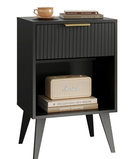 Fluted Nightstand with Charging Station White Not Black