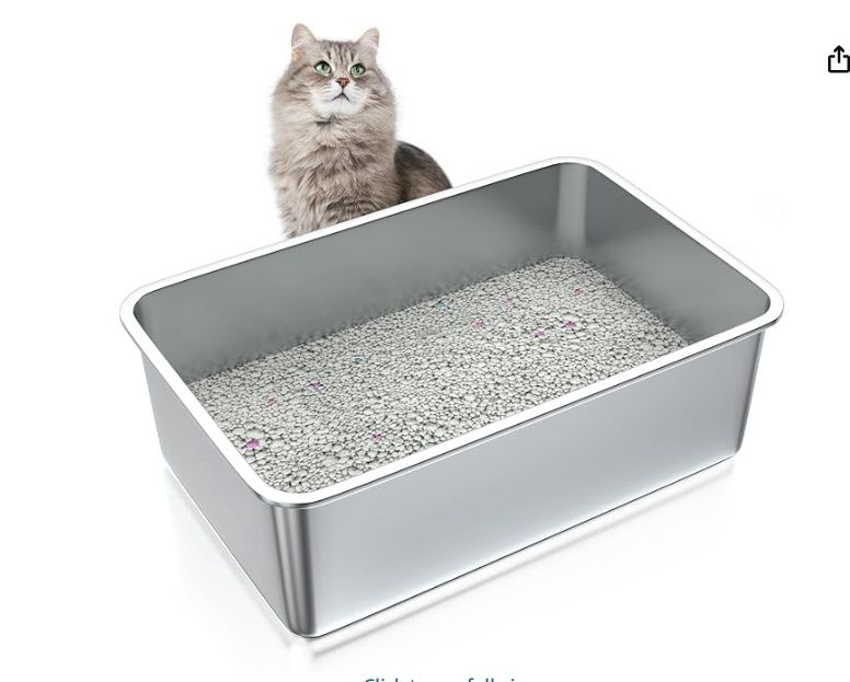 ZuHucpts Stainless Steel Cat Litter Box, Large Metal Litter Pan for Cats (24&quot; Lx16 Wx6 H)