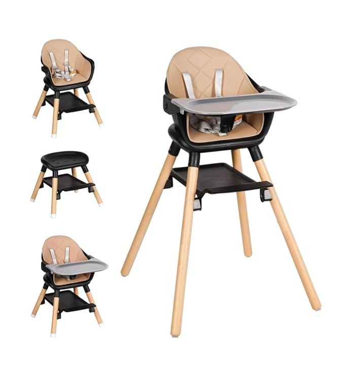 Komcot Baby High Chair, 6 in 1 Wooden Convertible High Chairs for Babies and Toddlers