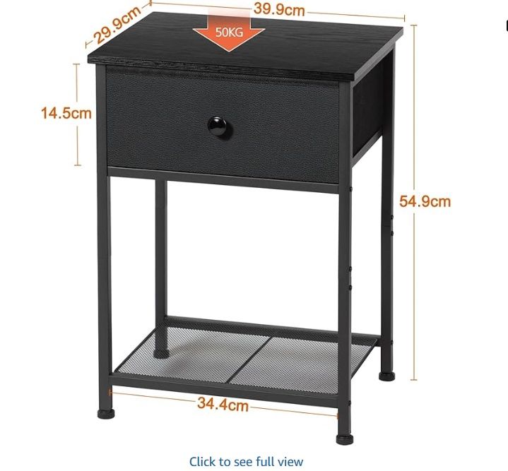 Black side table on wheels