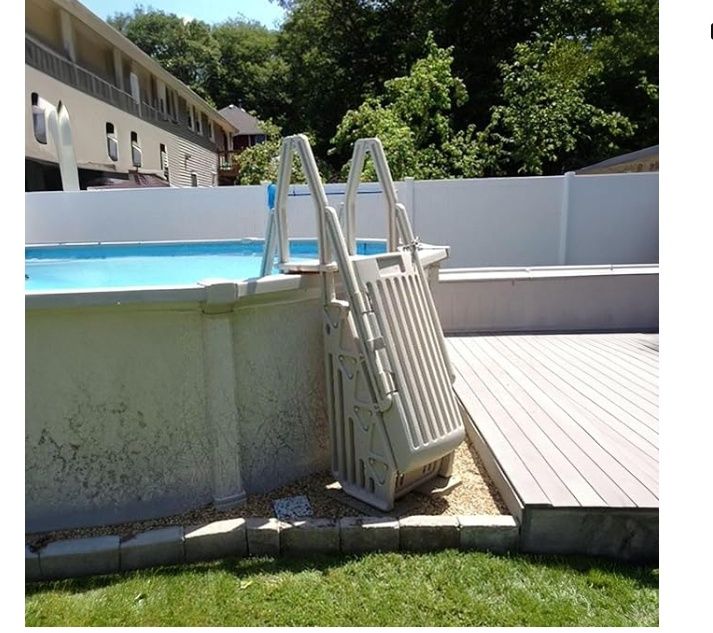 Vinyl Works AF Adjustable 24 Inch Gated Entry Above Ground Pool Ladder, Taupe