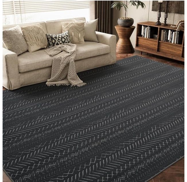 AMOAMI-Washable Area Rugs 6x9-Boho Dark Grey Rug