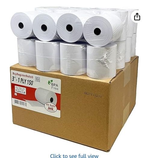 (32 Rolls) 3&quot; x 150&#39; 1 Ply Bond (Non Thermal Kitchen Printer Paper