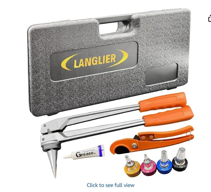 LANGLIER Manual PEX Pipe Expander Tool Kit with 3/8&quot;,1/2&quot;,3/4&quot;,1&quot; Expansion Heads