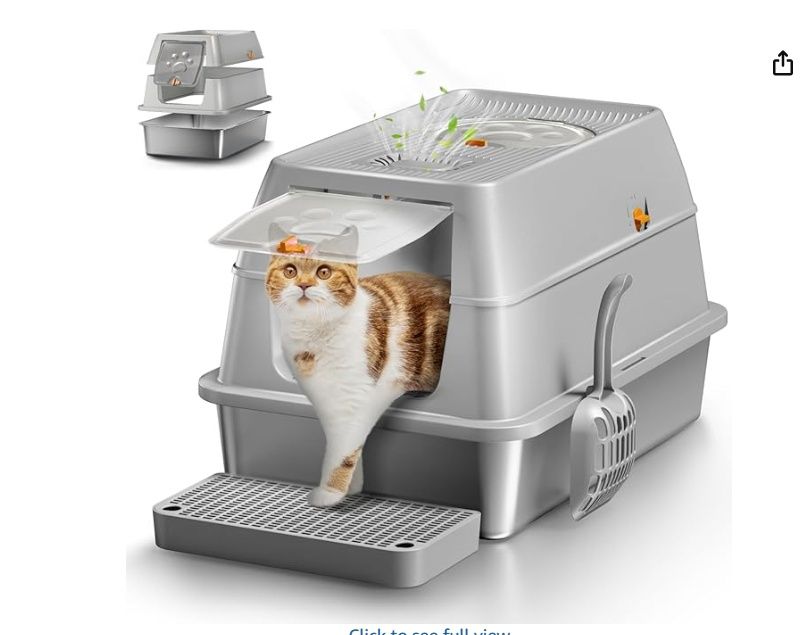 Eosarcu Stainless Steel Cat Litter Box with Lid, XL