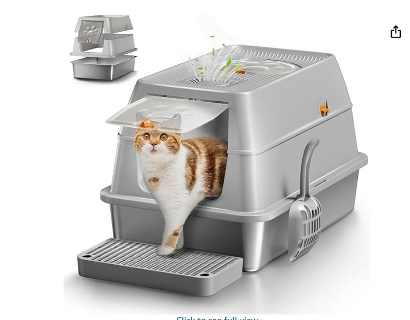 Eosarcu Stainless Steel Cat Litter Box with Lid, XL