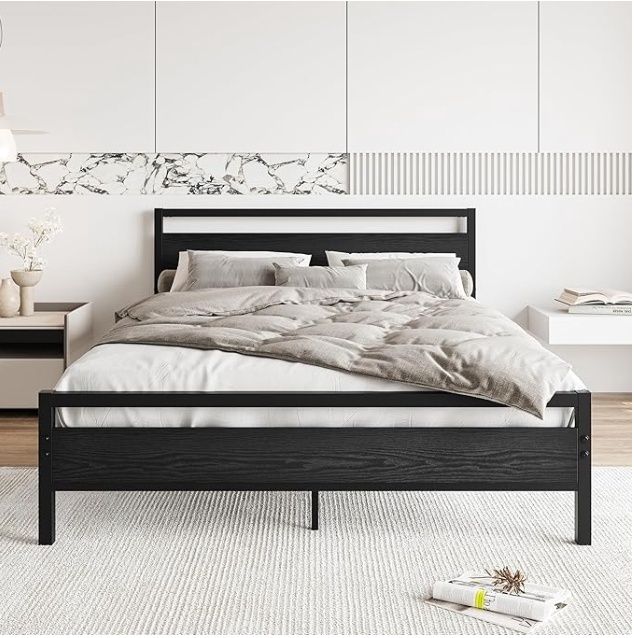 BOFENG Queen Bed Frame with Wood Headboard