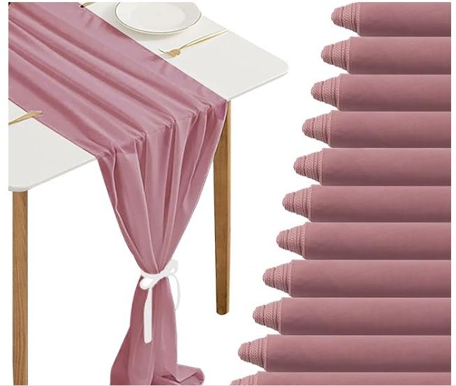 12 Packs Dusty Rose 10Ft Chiffon Table Runner 27 x 120 Inches