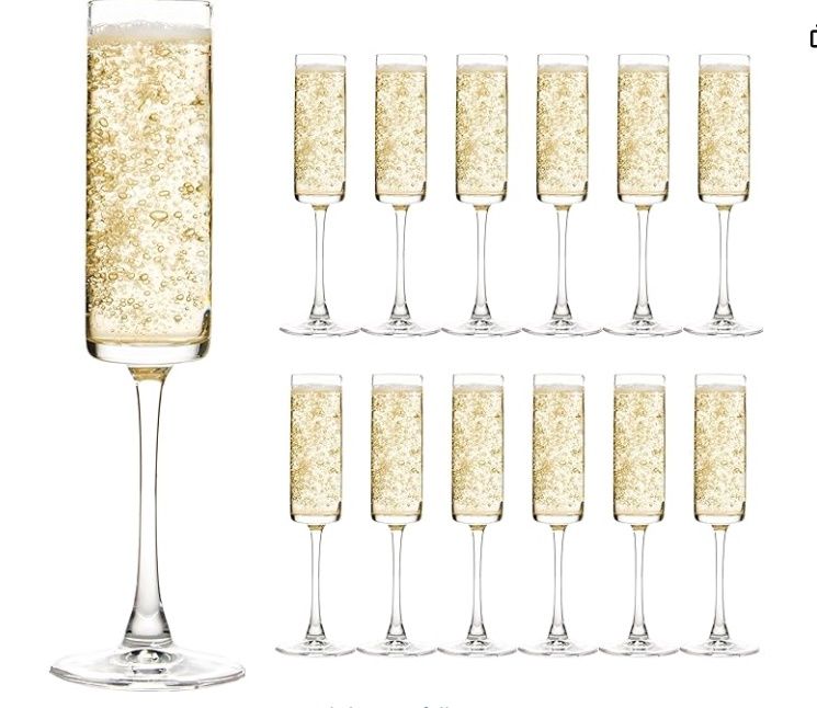 UMEIED Cylinder Champagne Flutes Set Of 12, 6 Oz Stemmed Crystal Clear Champagne Flute Glass Set
