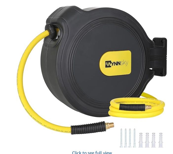 WYNNsky Automatic Retractable Enclosed Air Compressor Hose Reel with 3/8 inch x 50 ft