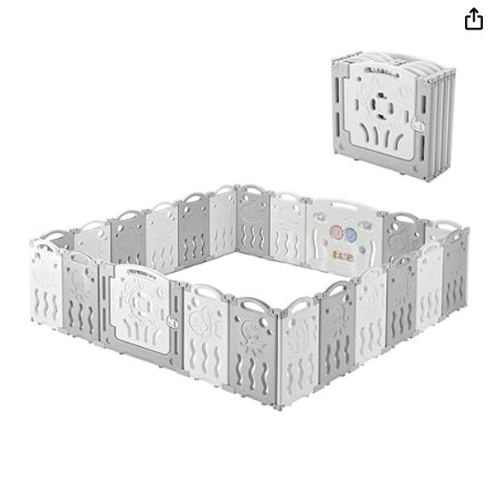 Albott Baby Playpen, Upgraded 22 Panels Foldable Baby Fence with Game Panel and Safety Gate