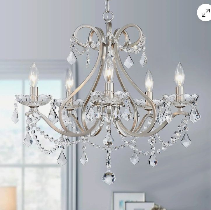 WUZUPS Crystal 5-Light Candle Chandelier Ceiling Light Modern Crystal/Metal
