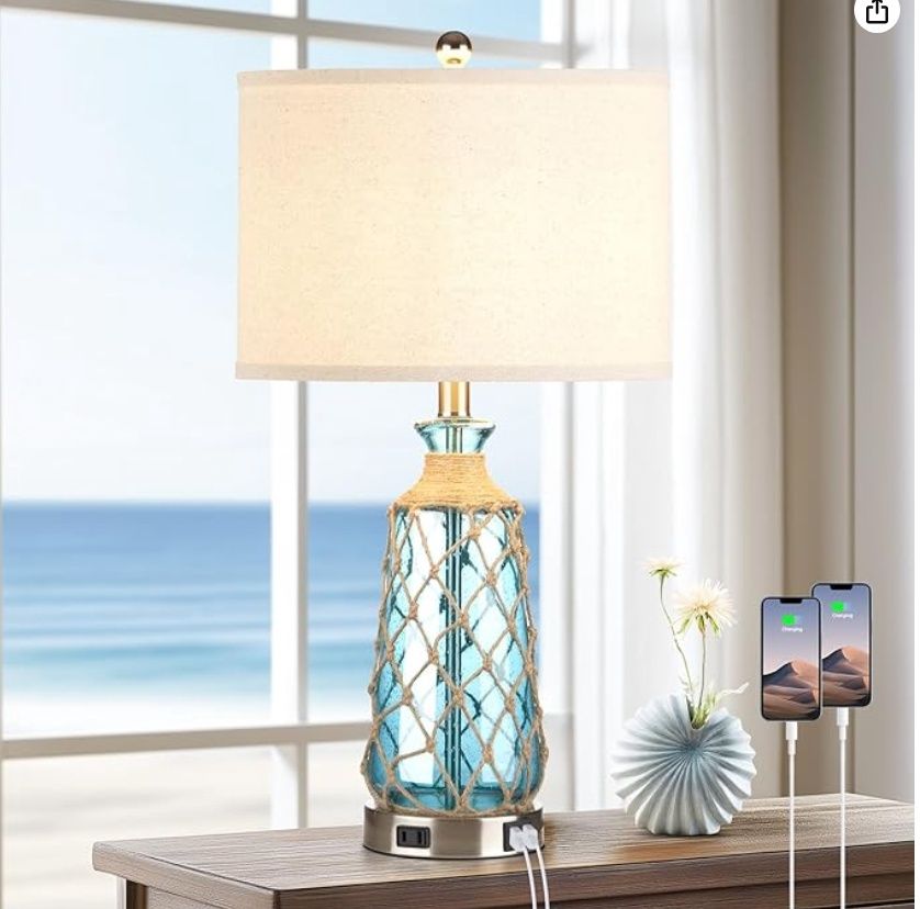 Ruzectt Coastal Glass Table Lamps, 3-Way Dimmable