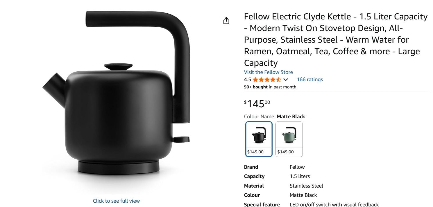 Fellow Electric Clyde Kettle - 1.5 Liter Capacity