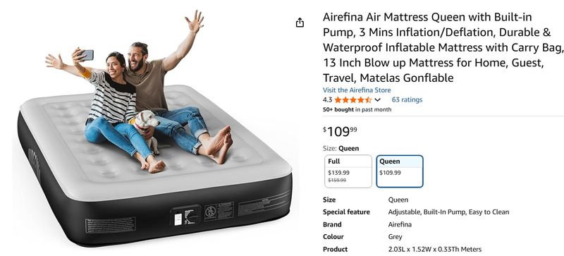 Airefina Air Mattress Queen with Built-in Pump