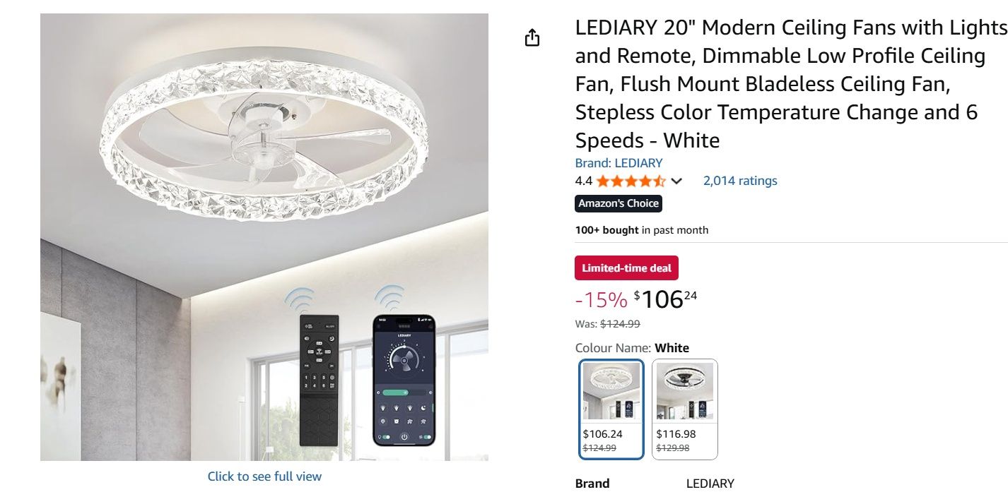 LEDIARY 20&quot; Modern Ceiling Fans with Lights and Remote