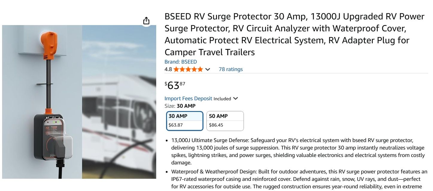 BSEED RV Surge Protector 30 Amp, 13000J Upgraded
