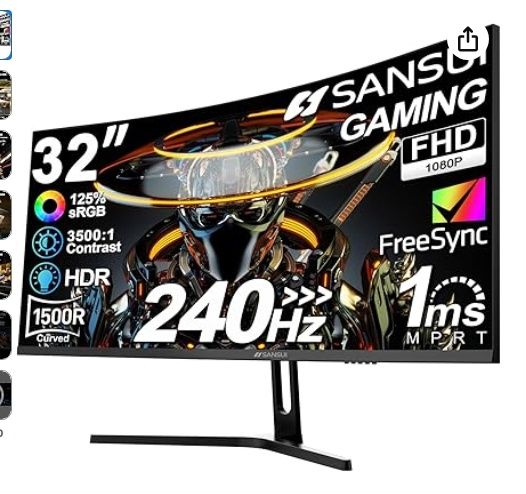 SANSUI 32 Inch Curved 240Hz Gaming Monitor with Speakers
