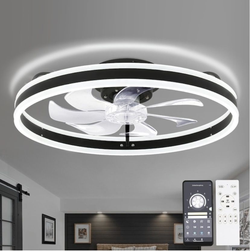 Modern Black Ceiling Fan with LED Ring Light