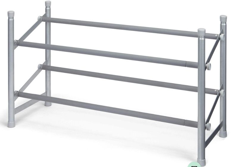 Expandable 2-Tier Shoe Rack, Holds up to 12 Pairs of Shoes, Grey