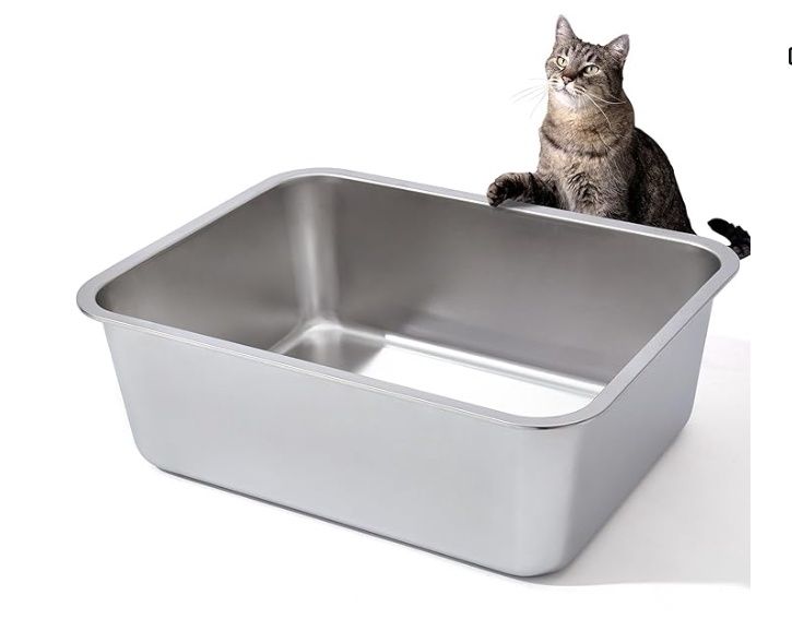 Stainless Steel Litter Box, High Sided Large Metal