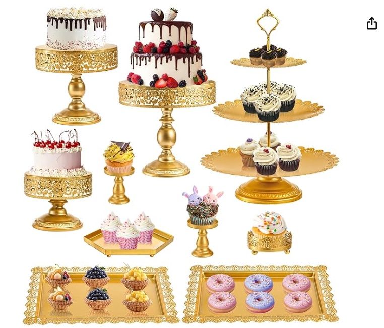Jucoan 10 Pieces Gold Metal Cake Stand Set, Cupcake Holder