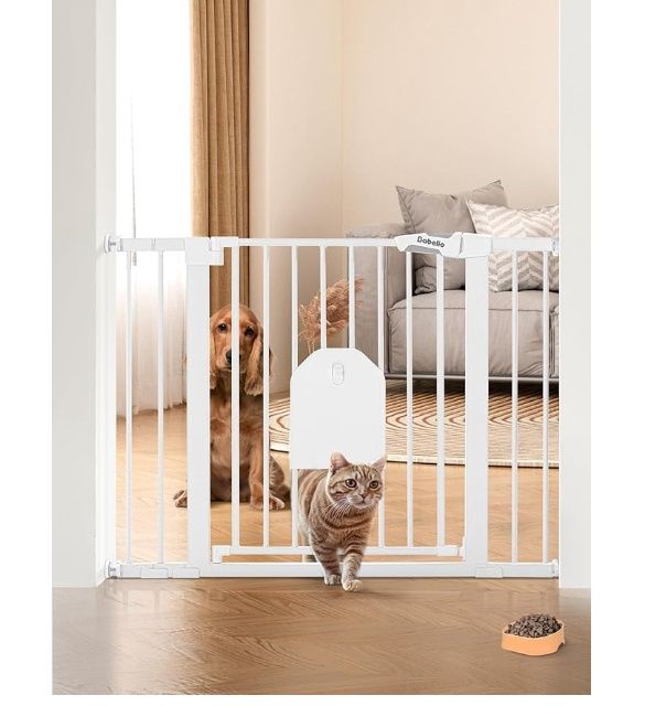 BABELIO Baby Gate with Cat Door - 29-43&quot; Adjustable Metal