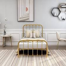 AUFANK Vintage Twin Platform Metal Bed Frame, Heavy Duty, GOLD